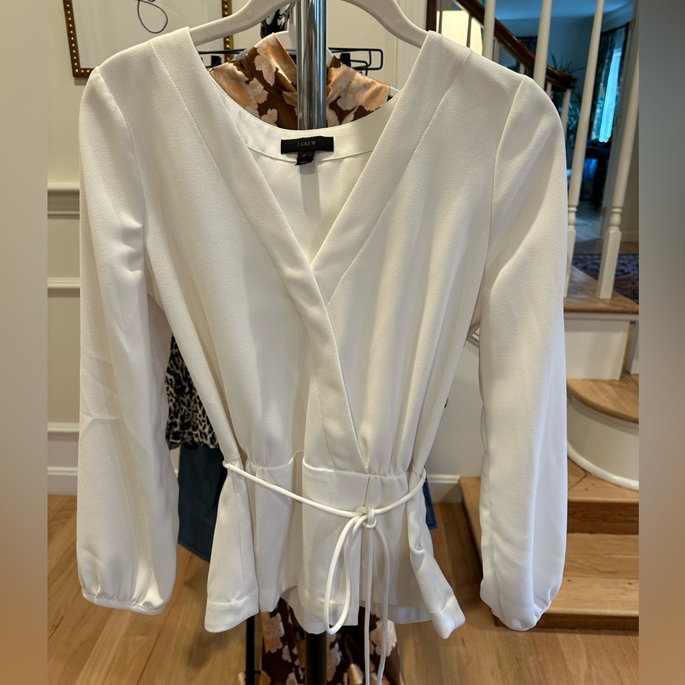 J Crew crepe faux wrap blouse with tie